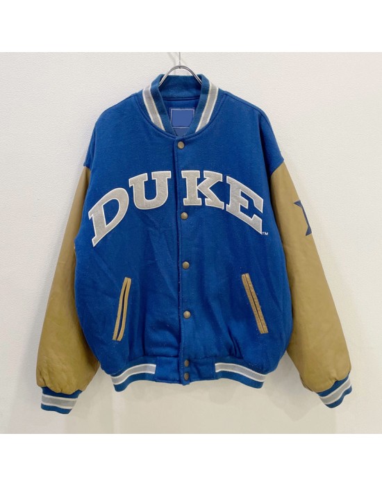 Duke University Blue and Tan Brown Varsity Jacket