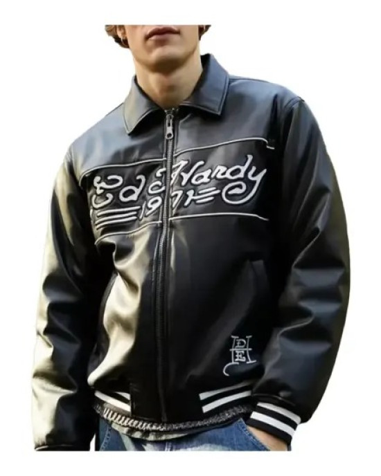 Ed Hardy Real Leather Jacket - Stylish and Authentic Men's Outerwear