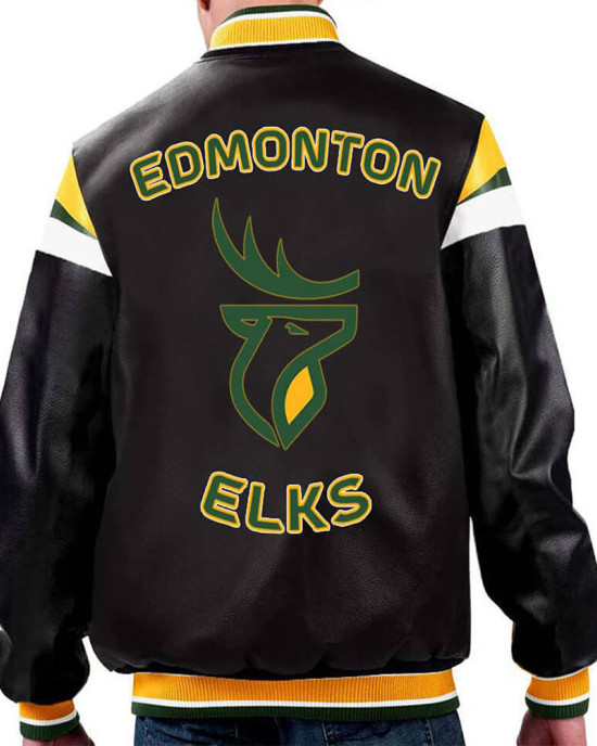Edmonton Elks Black Varsity Full-Zip Leather Jacket Edmonton Elks Black Varsity Full-Zip Leather Jacket