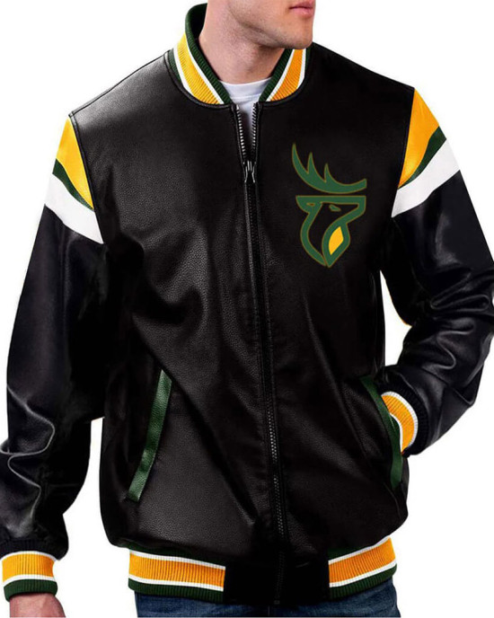Edmonton Elks Black Varsity Full-Zip Leather Jacket Edmonton Elks Black Varsity Full-Zip Leather Jacket
