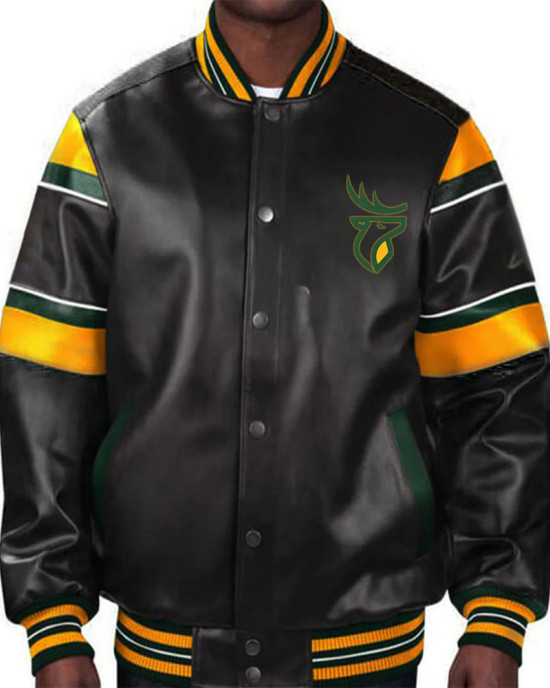 Edmonton Elks Striped Black Leather Jacket Edmonton Elks Striped Black Leather Jacket