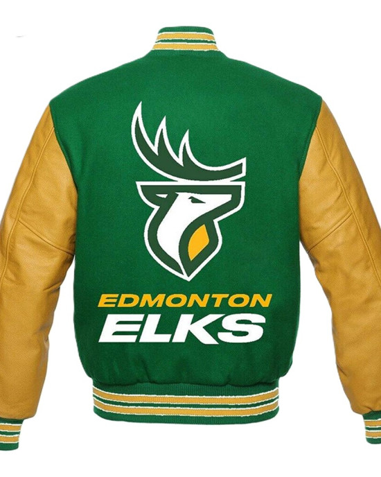 Edmonton Eskimos Green and Tan Brown Varsity Jacket Edmonton Eskimos Green and Tan Brown Varsity Jacket