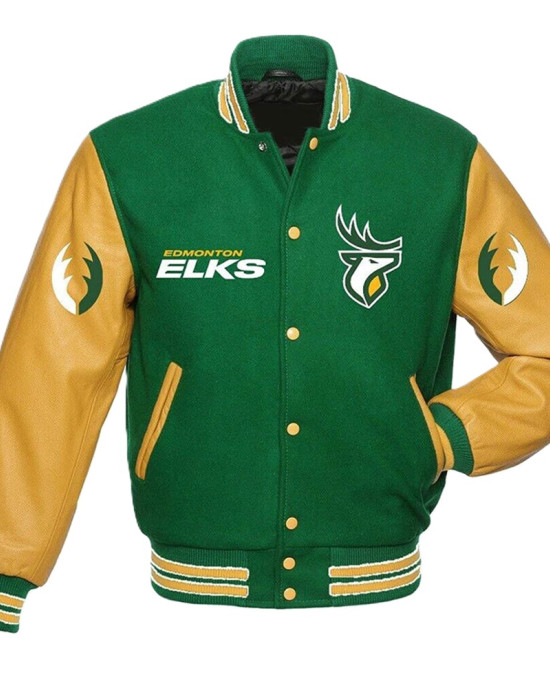 Edmonton Eskimos Green and Tan Brown Varsity Jacket Edmonton Eskimos Green and Tan Brown Varsity Jacket
