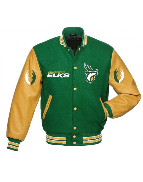 Edmonton Eskimos Green and Tan Brown Varsity Jacket