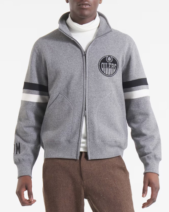 Edmonton Oilers Heather Gray Striped Fleece Jacket