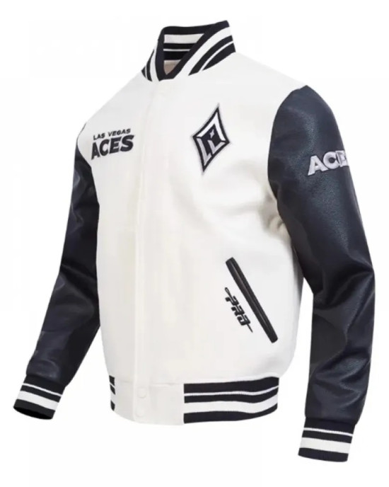 Eggshell/Black Retro Las Vegas Aces Classics Rib Varsity Jacket Eggshell/Black Retro Las Vegas Aces Classics Rib Varsity Jacket