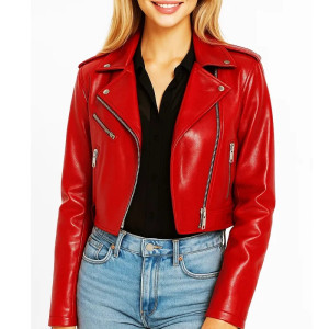 Elle Quist NY City Red Cropped Leather Jacket