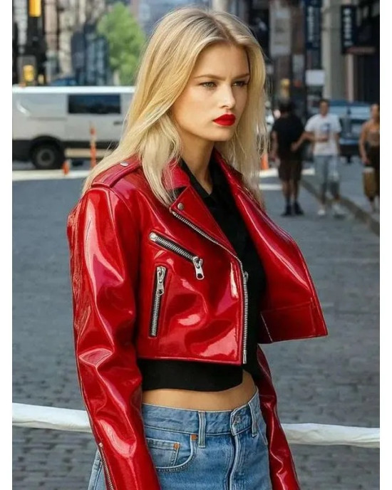 Elle Quist NY City Red Cropped Leather Jacket