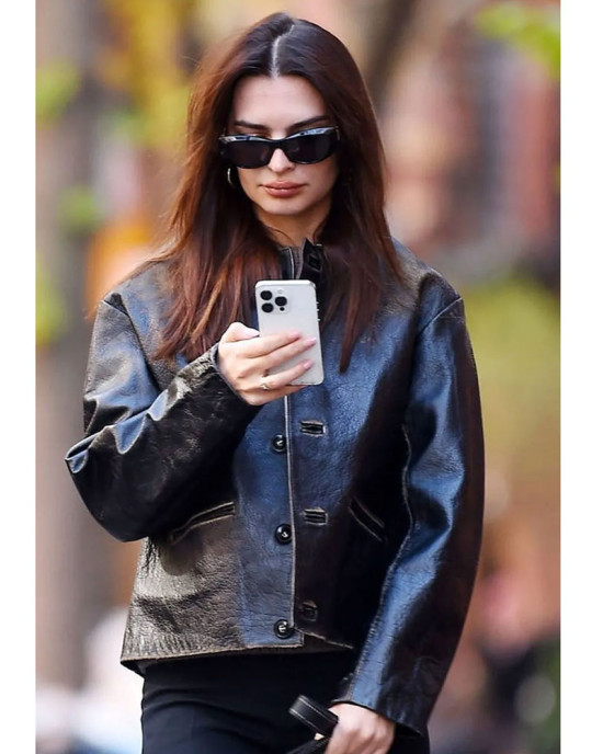 Emily Ratajkowski New York City Leather Jacket Emily Ratajkowski New York City Leather Jacket