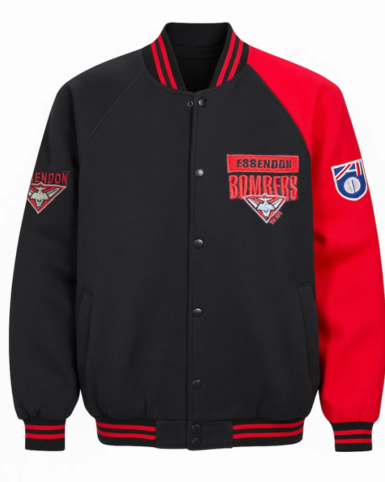 Essendon Bombers Black and Red Varsity Fleece Jacket