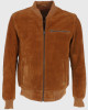 Ethan Mens Tan Bomber Suede Leather Jacket