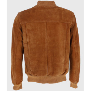 Ethan Mens Tan Bomber Suede Leather Jacket