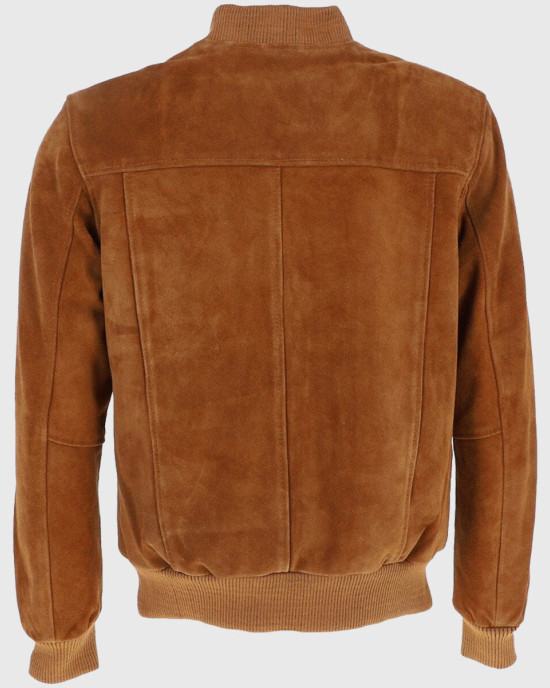 Ethan Mens Tan Bomber Suede Leather Jacket