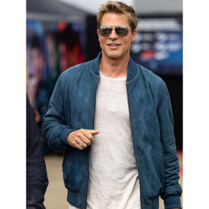 F1 The Movie Sonny Hayes Blue Bomber Suede Jacket