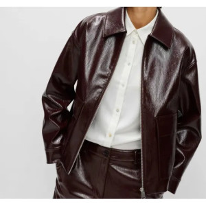 Faux Leather Lacquered Harrington – Zip-Up Jacket