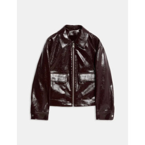 Faux Leather Lacquered Harrington – Zip-Up Jacket