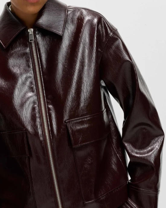 Faux Leather Lacquered Harrington – Zip-Up Jacket Faux Leather Lacquered Harrington – Zip-Up Jacket