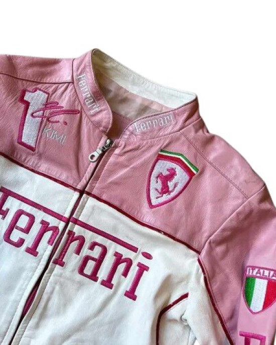 Ferrari Pink and White Leather Jacket Ferrari Pink and White Leather Jacket