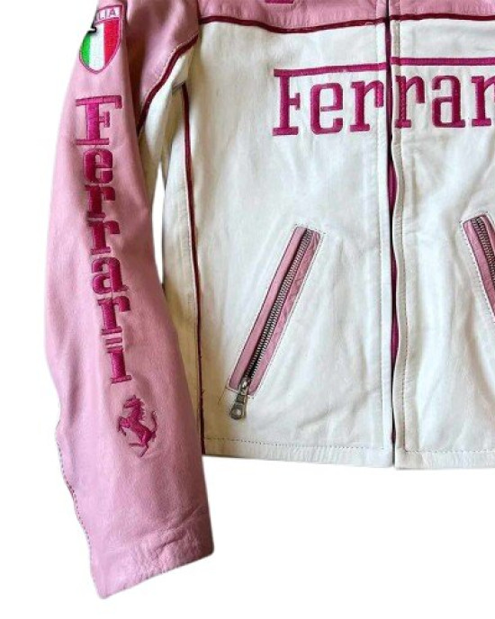 Ferrari Pink and White Leather Jacket Ferrari Pink and White Leather Jacket