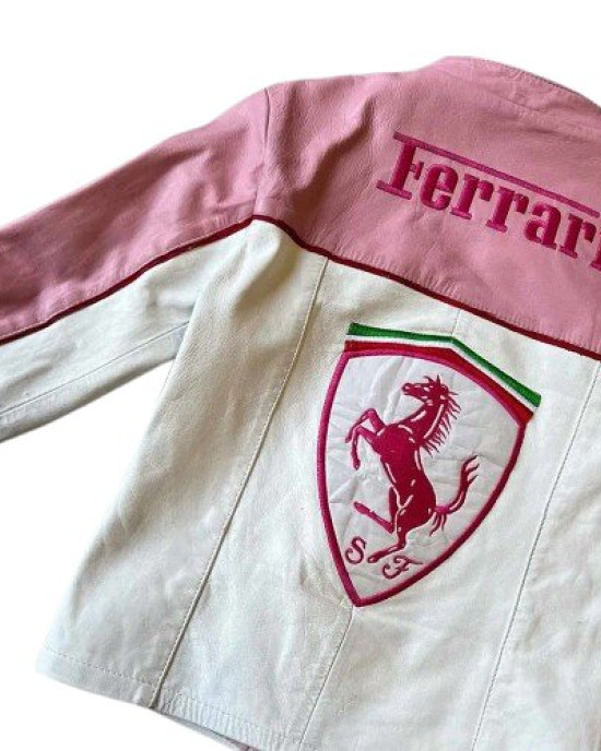 Ferrari Pink and White Leather Jacket Ferrari Pink and White Leather Jacket