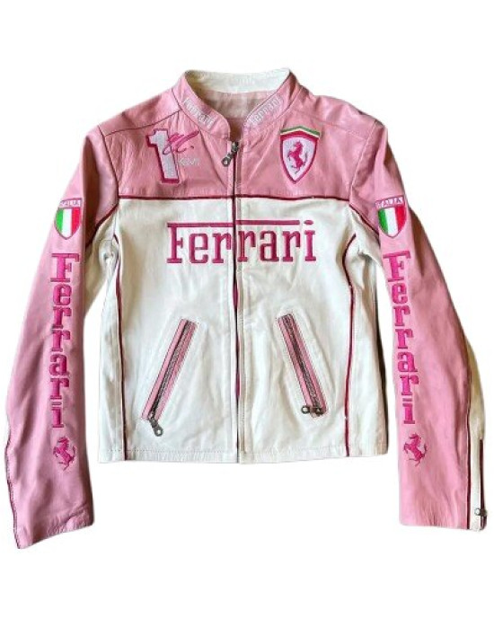 Ferrari Pink and White Leather Jacket Ferrari Pink and White Leather Jacket
