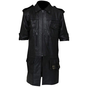Final Fantasy 15 Noctis Black Leather Jacket with Removable Down Part