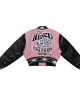 First Row Mixed Emotions Cropped Pink Varsity Jacket