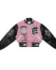 First Row Mixed Emotions Cropped Pink Varsity Jacket