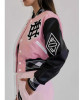 First Row Mixed Emotions Cropped Pink Varsity Jacket