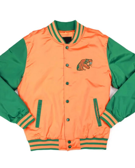 Florida A&M Orange and Green Baseball Jacket Florida A&M Orange and Green Baseball Jacket