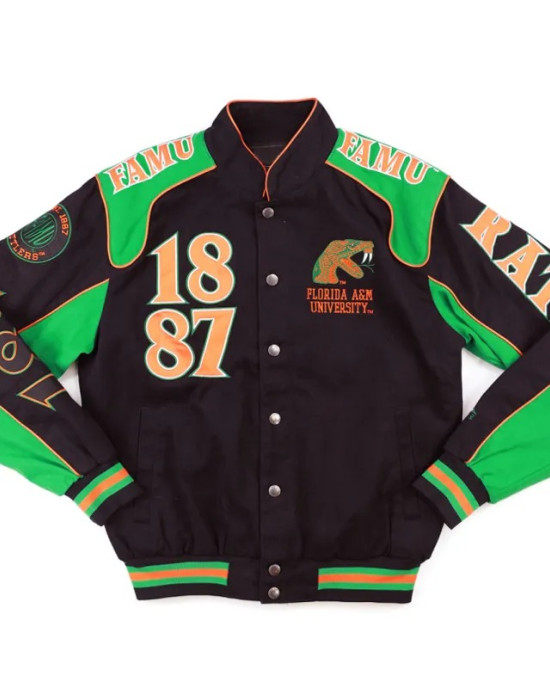 Florida A&M Racing Full-Snap Black Cotton Jacket Florida A&M Racing Full-Snap Black Cotton Jacket