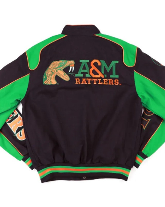 Florida A&M Racing Full-Snap Black Cotton Jacket Florida A&M Racing Full-Snap Black Cotton Jacket