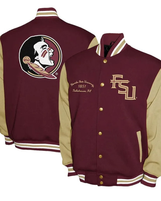 Florida State Seminoles Fleece Garnet and Beige Varsity Jacket