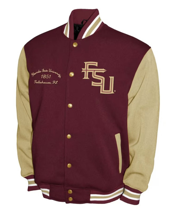 Florida State Seminoles Fleece Garnet and Beige Varsity Jacket