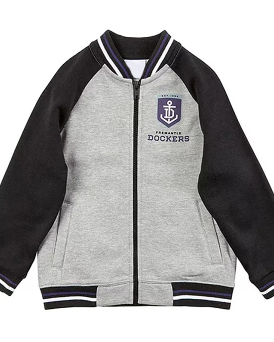 Fremantle Dockers Gray and Black Varsity Full-Zip Fleece Jacket