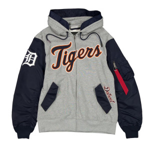 Full-Zip Heather Detroit Tigers Gray/Navy Hoodie Jacket 