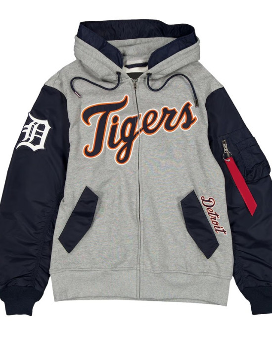 Full-Zip Heather Detroit Tigers Gray/Navy Hoodie Jacket