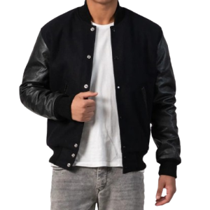 Genuine Leather & Black Wool Varsity Letterman Jacket