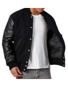 Genuine Leather & Black Wool Varsity Letterman Jacket
