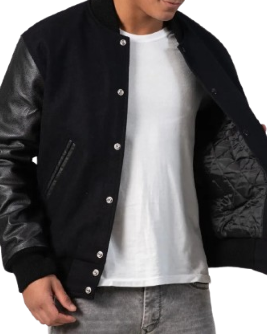 Genuine Leather & Black Wool Varsity Letterman Jacket Genuine Leather & Black Wool Varsity Letterman Jacket