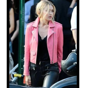 Gigi Hadid Biker Pink Leather Jacket