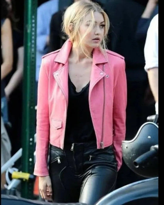 Gigi Hadid Biker Pink Leather Jacket