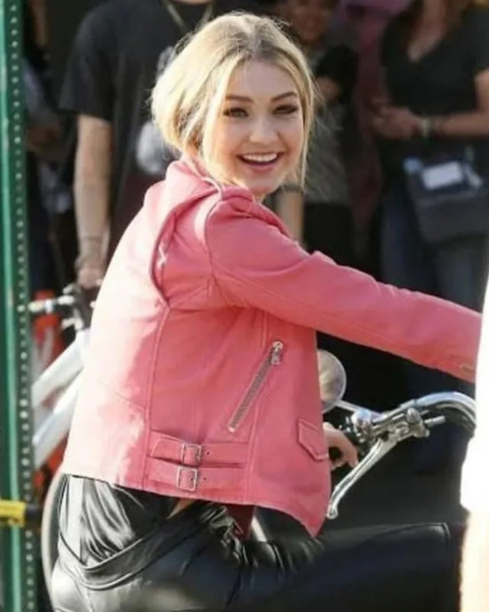 Gigi Hadid Biker Pink Leather Jacket