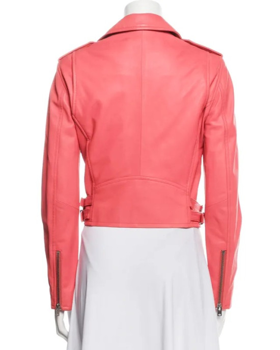 Gigi Hadid Biker Pink Leather Jacket
