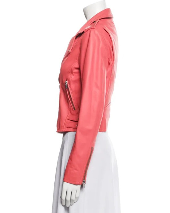 Gigi Hadid Biker Pink Leather Jacket