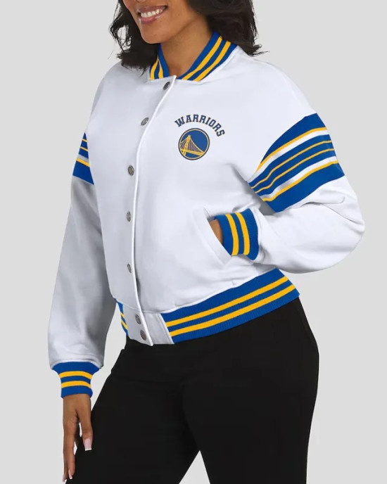 Golden State Warriors Snap Front White Fleece Jacket