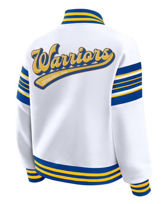Golden State Warriors Snap Front White Fleece Jacket