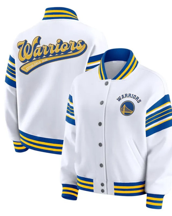 Golden State Warriors Snap Front White Fleece Jacket