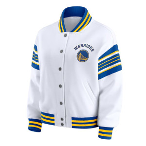 Golden State Warriors Snap Front White Fleece Jacket
