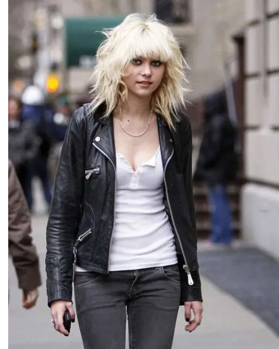 Gossip Girl Taylor Momsen Zipper Pockets Leather Jacket Gossip Girl Taylor Momsen Zipper Pockets Leather Jacket